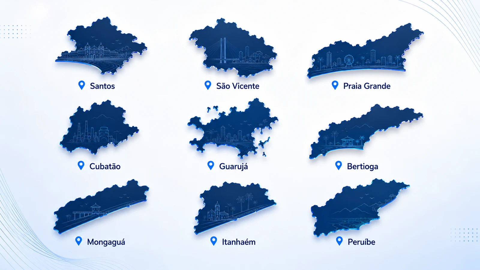 Mapa ilustrativo das cidades da Baixada Santista